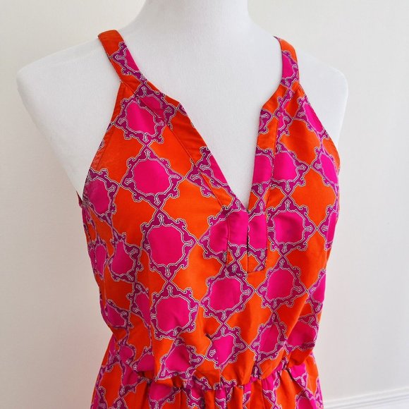 BANANA REPUBLIC Long Hot Pink & Orange Geometric Boho Maxi Dress ~ Size 2 - Picture 2 of 8